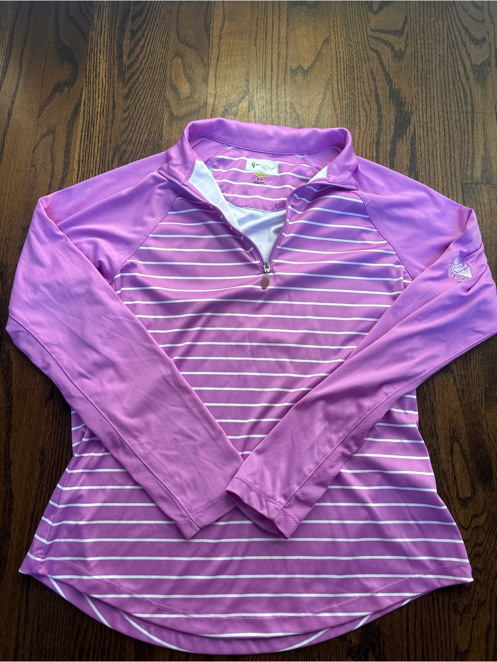 Greg Norman Lavender & White Striped Long-Sleeve Quarter-Zip Tee- PGA West logo